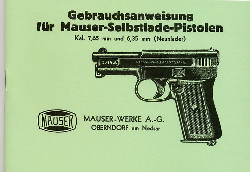 Mauser 1910-1914 Model Pistol Factory Manual. Ref.#W13